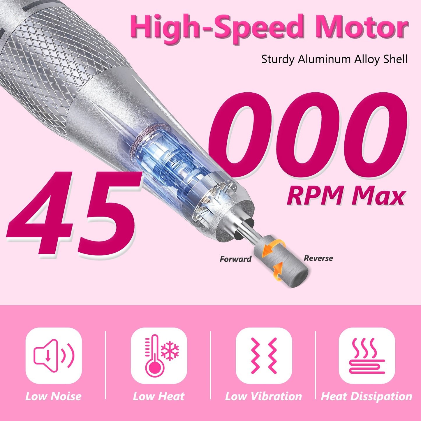 Portable Electric Nail Drill 45000 RPM - Cordless Rechargeable Nail File Kit