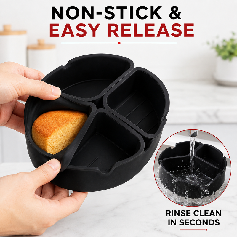 Food Grade Silicone Divided Baking Pan for Air Fryers and Ovens - Reusable Non-Stick Tray