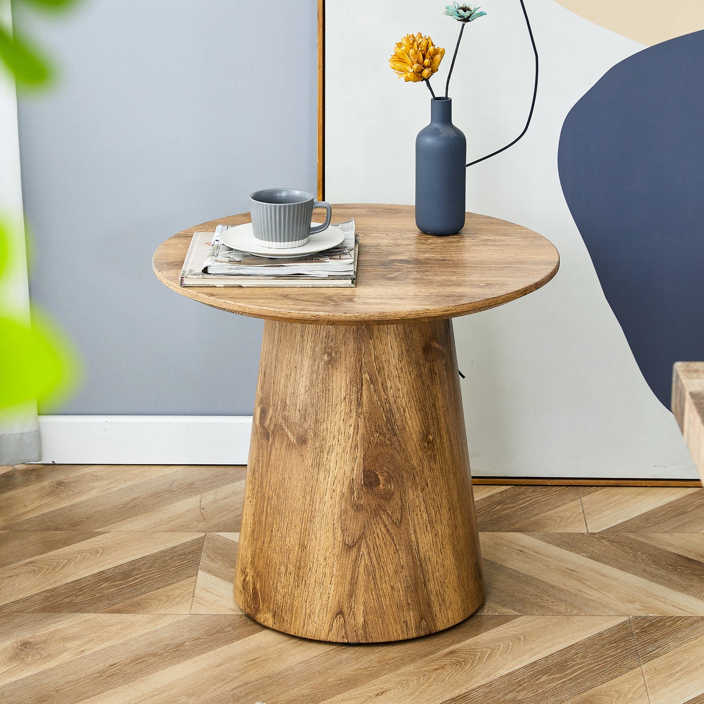 Natural Wood Grain MDF Round Coffee Table - 19.6 Diameter, 18.8