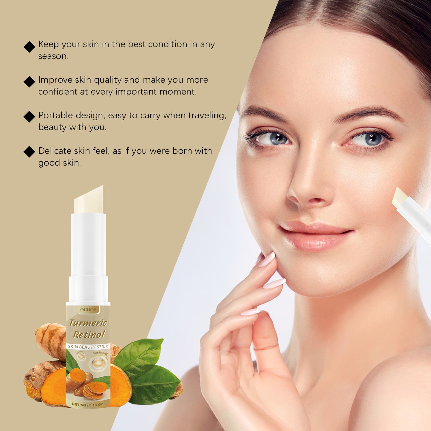 Turmeric and Retinol Moisturizing Beauty Stick - Brightening Skin Care
