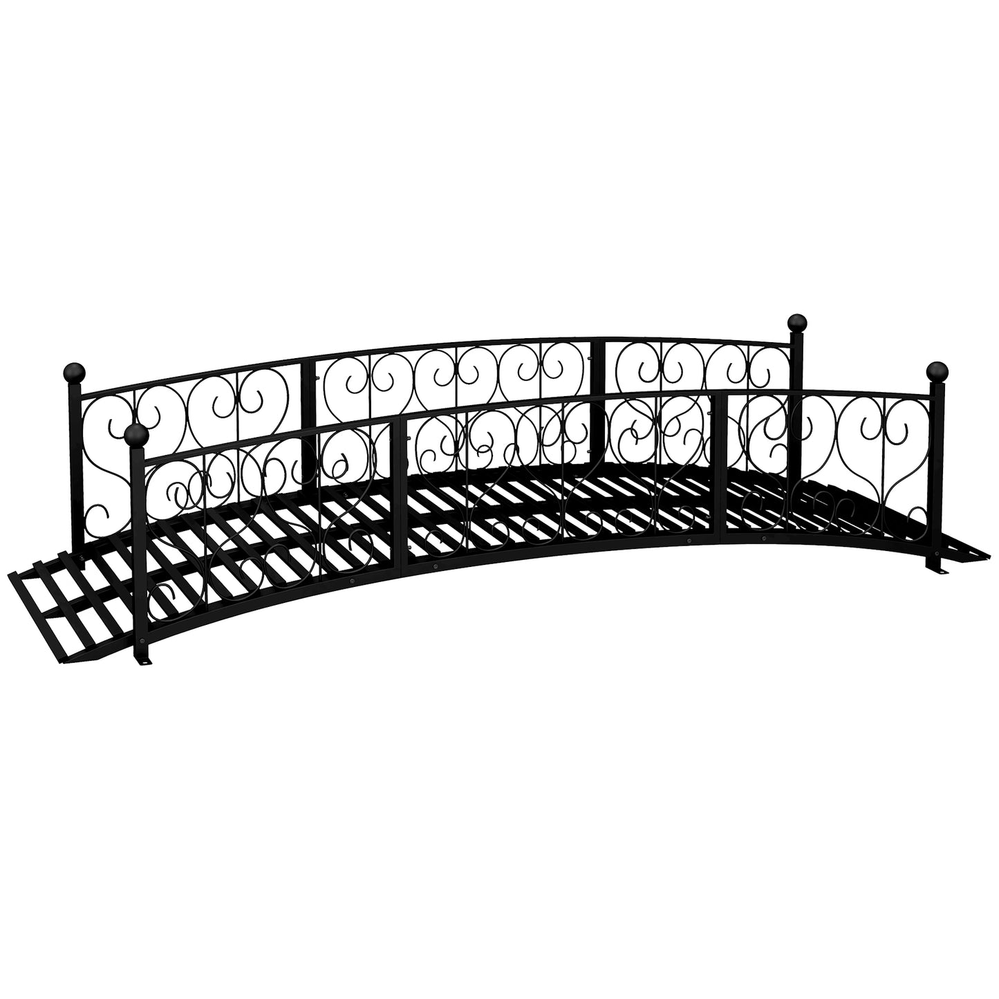Metal Garden Bridge with Side Railings - Black Arc Footbridge, 840x740mm