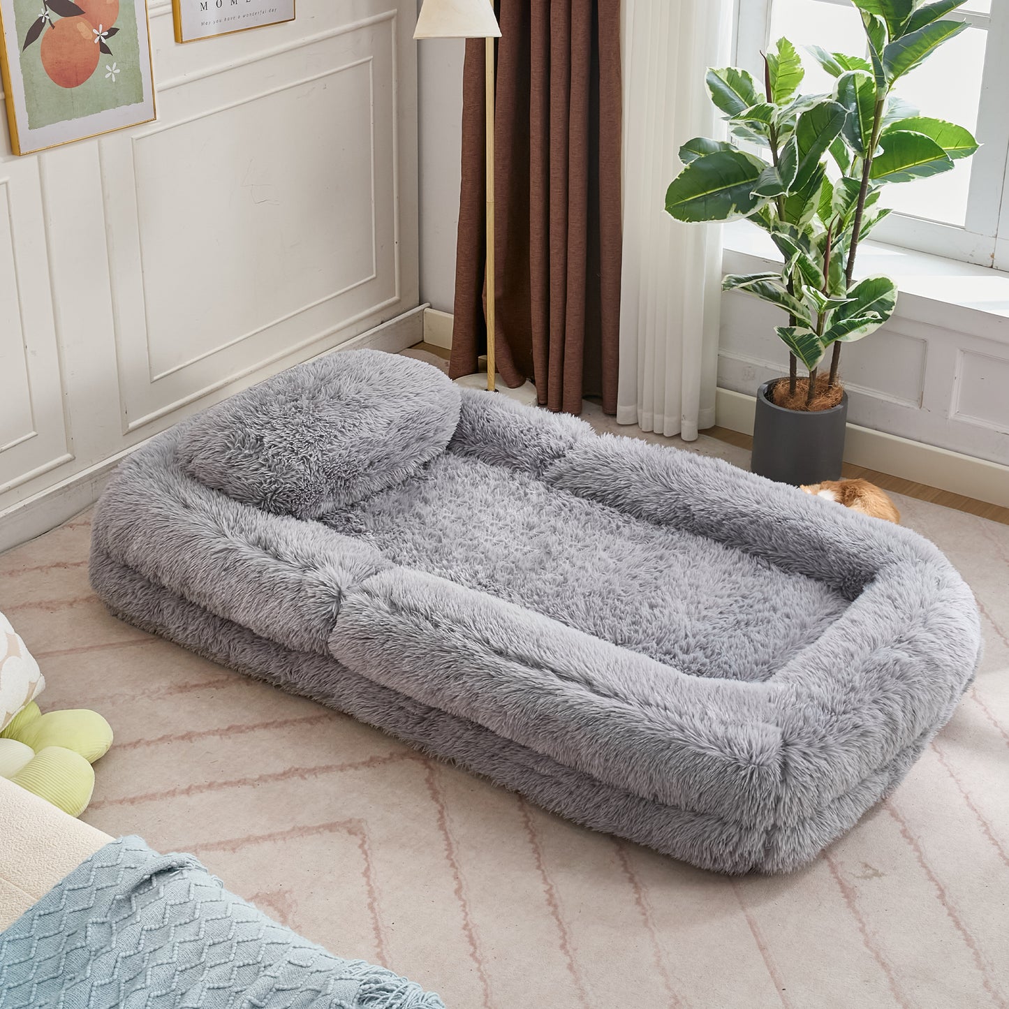5-Position Adjustable Human Dog Bed & Lazy Sofa - Light Gray