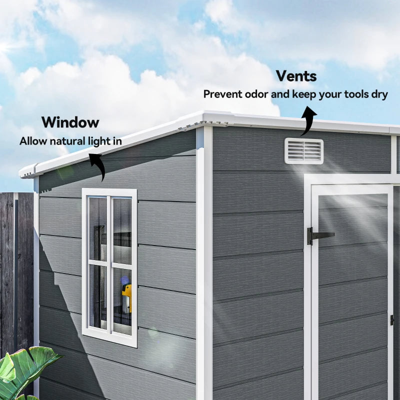 Outdoor Storage Shed with Floor, Lockable Double Doors, Window & Vents - Gray