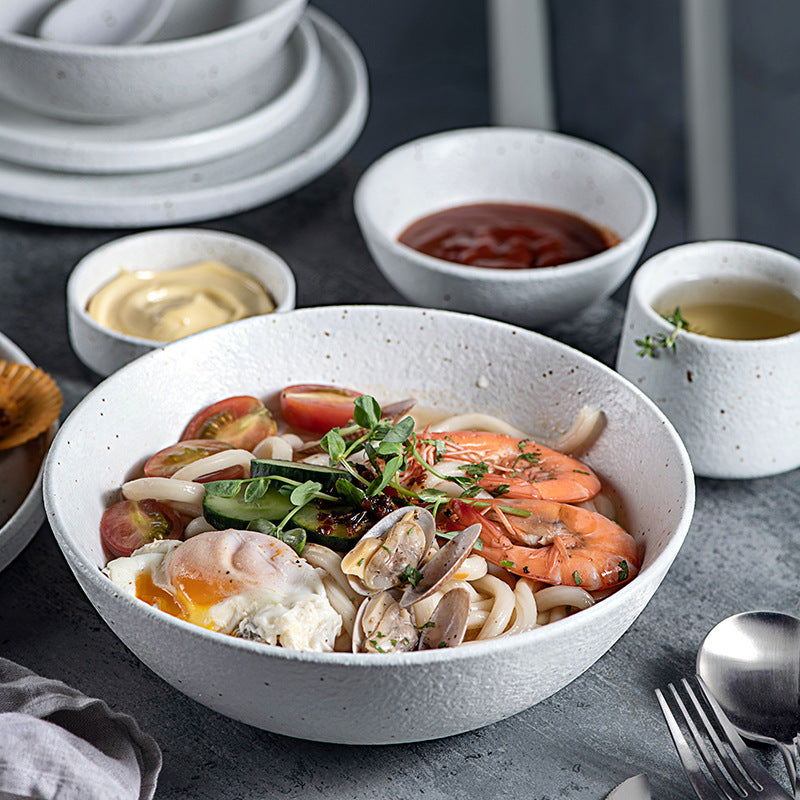 Porcelain Dinner Plate & Bowl Set with Spoon - Kitchen Tableware
