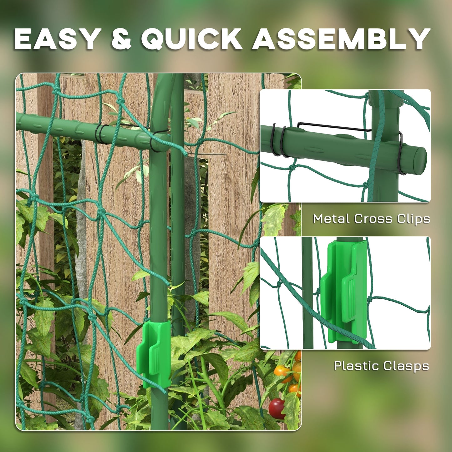 Metal Garden Trellis with Climbing Net - 17x72 Inches Outdoor Support for Vines, Green