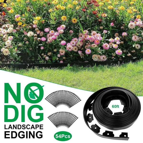 No-Dig Garden Edging Kit with Stakes, Flexible Landscape Border 32.8FT-100FT