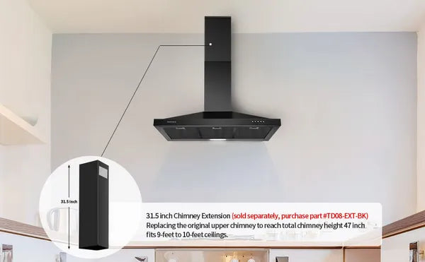 36-Inch Black Wall Mount Range Hood Stainless Steel Kitchen Vent Hood