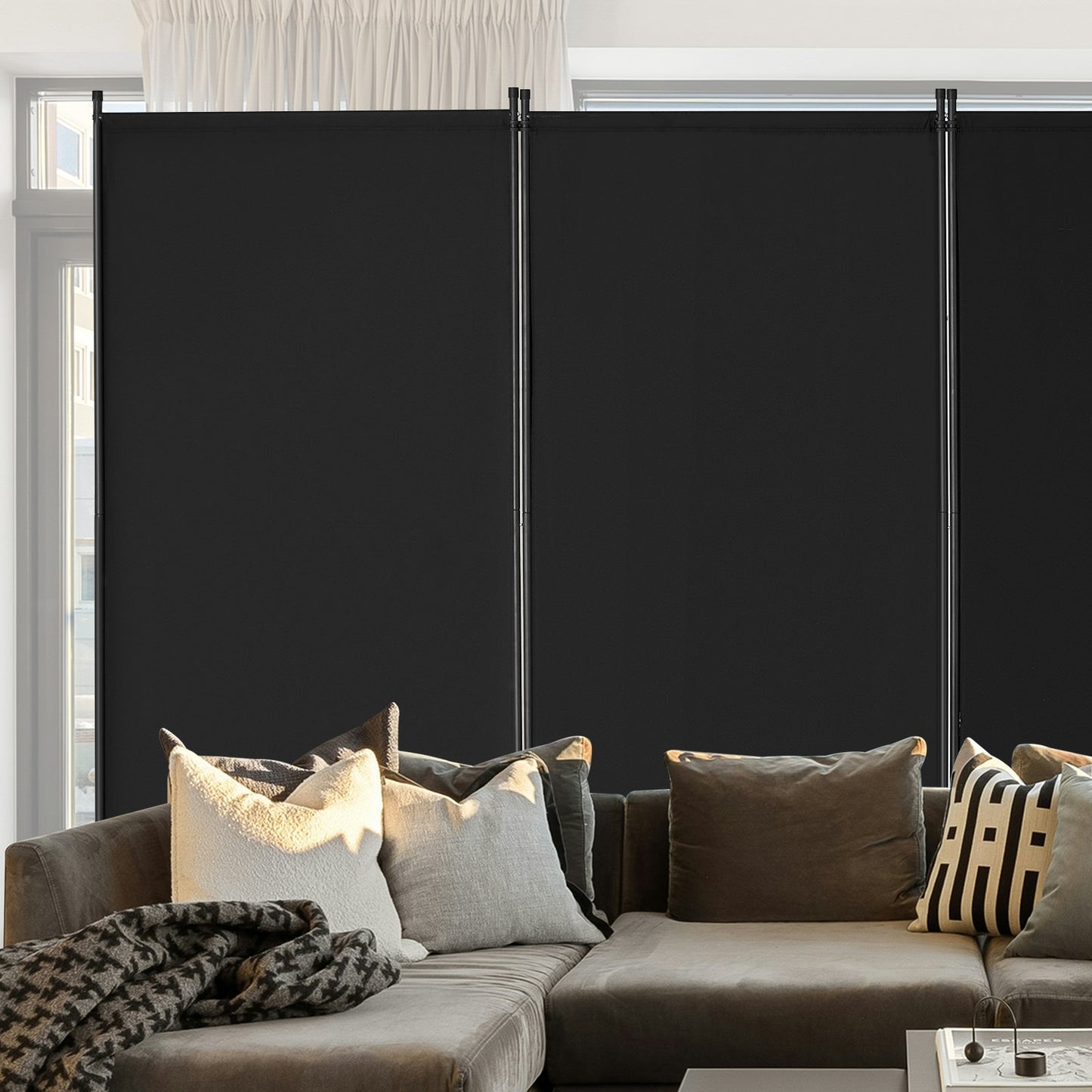 4-Panel Folding Room Divider - Portable Privacy Screen, Black