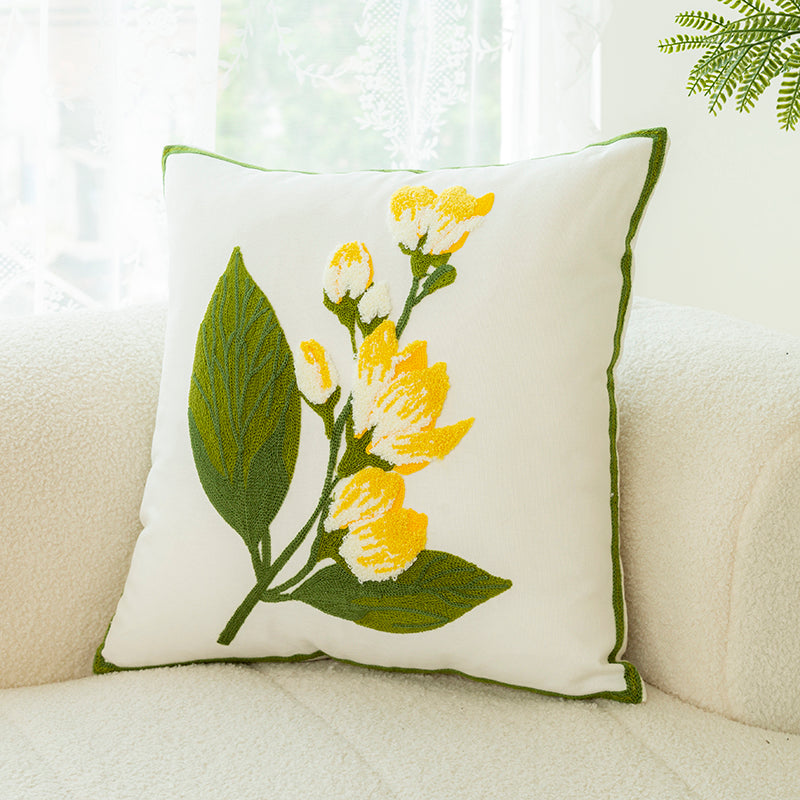 Flower Embroidery Pillow Cover - Decorative Cushion Cover for Living Room