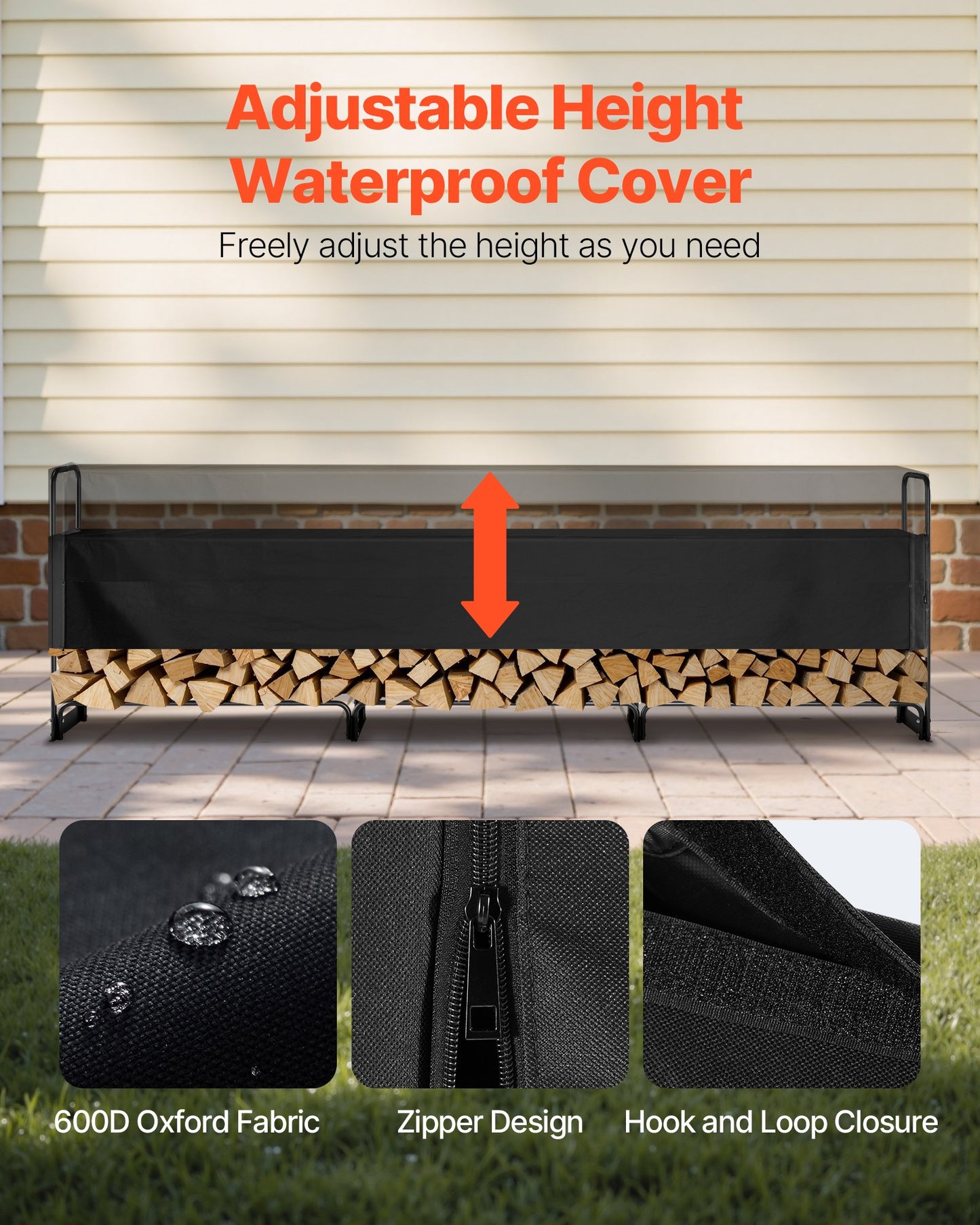 Heavy Duty Firewood Rack with Cover - 12.7FT Outdoor Log Storage for Patio & Fireplace