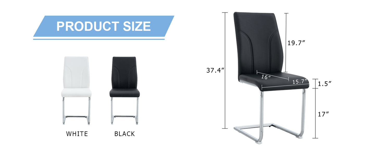 4 Dining Chair Set, Black PU Material High Back Seat And Sturdy Leg