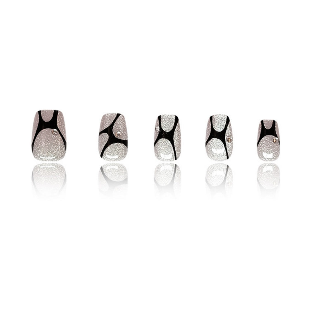 Short Rectangular Cat-Eye Gradient False Nails Kit with Gemstones & Stickers