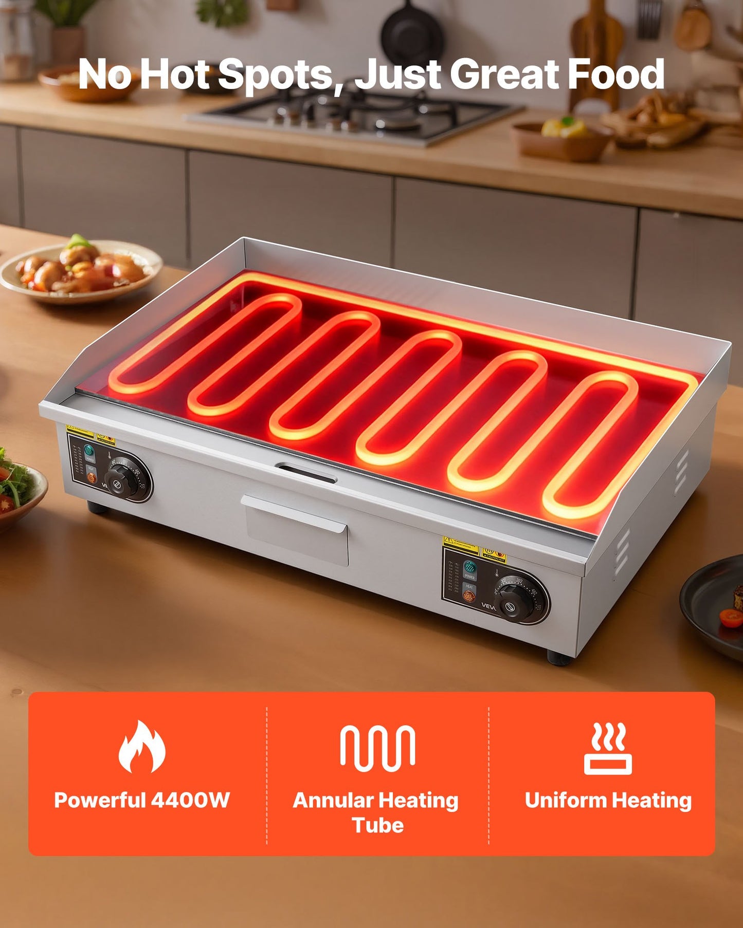 Large Commercial Electric Griddle 28.5x15.75in 2800W Adjustable Temp Stainless Steel