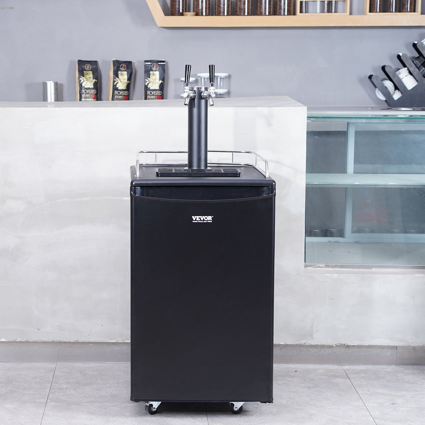 Dual Tap Beer Kegerator Dispenser with Shelves and CO2 Cylinder - Black