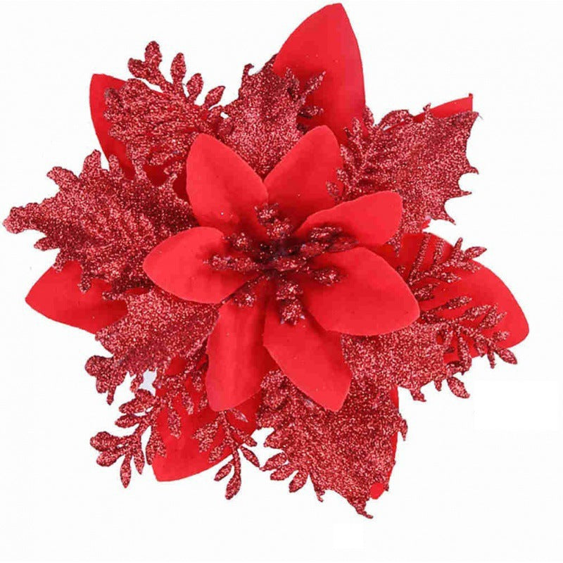 Gold Powder Artificial Flower 14cm Christmas Decorative Flower Set