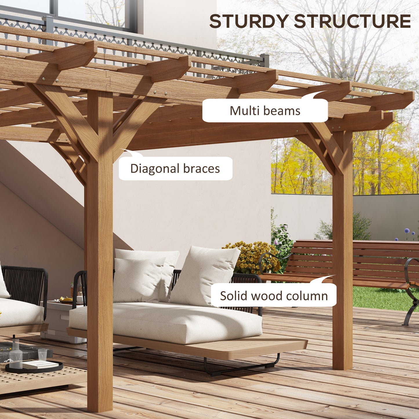Wood Pergola Garden Trellis for Climbing Plants - Brown