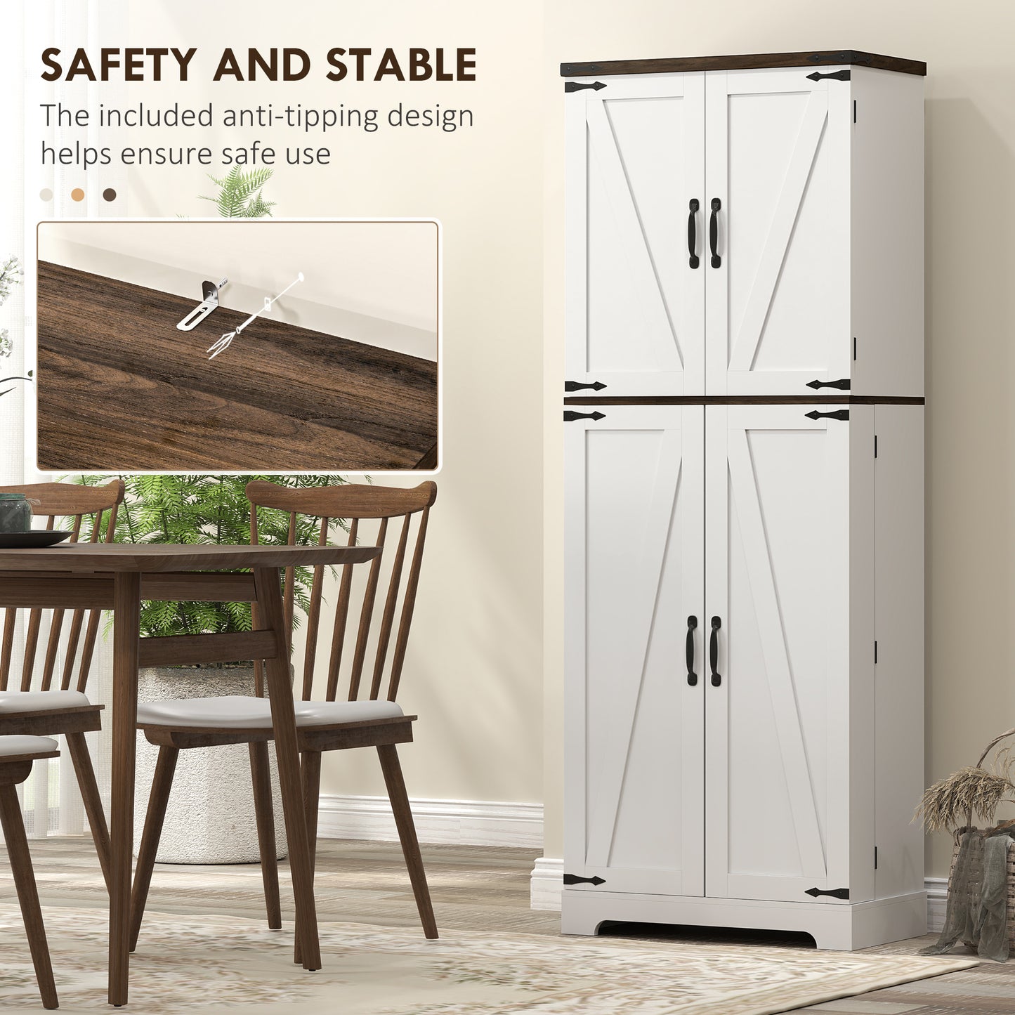 64" Tall Kitchen Pantry Cabinet with Adjustable Shelves & LED Light