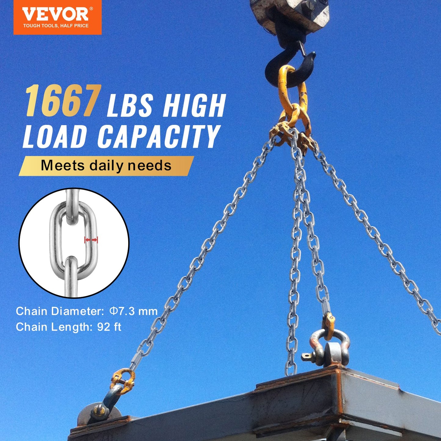 Heavy-Duty Galvanized Proof Coil Chain 5/16 Inch x 92 Feet Supports 1667 lbs