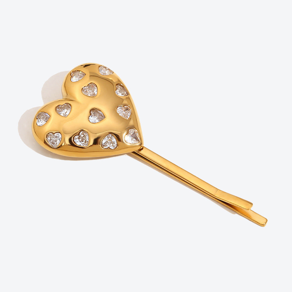 Love Heart Rhinestone Hair Clip - Gold