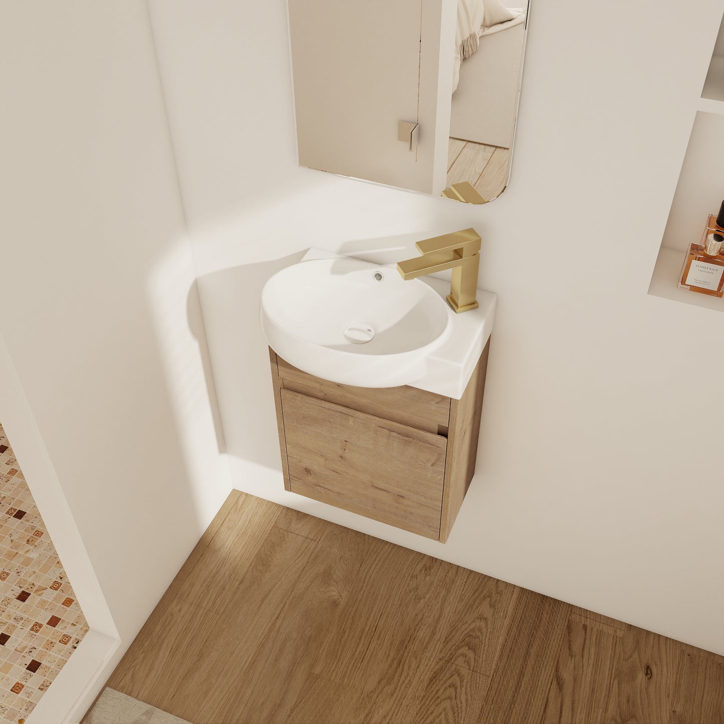 16-Inch Soft Close Bathroom Vanity with Sink - Imitative Oak