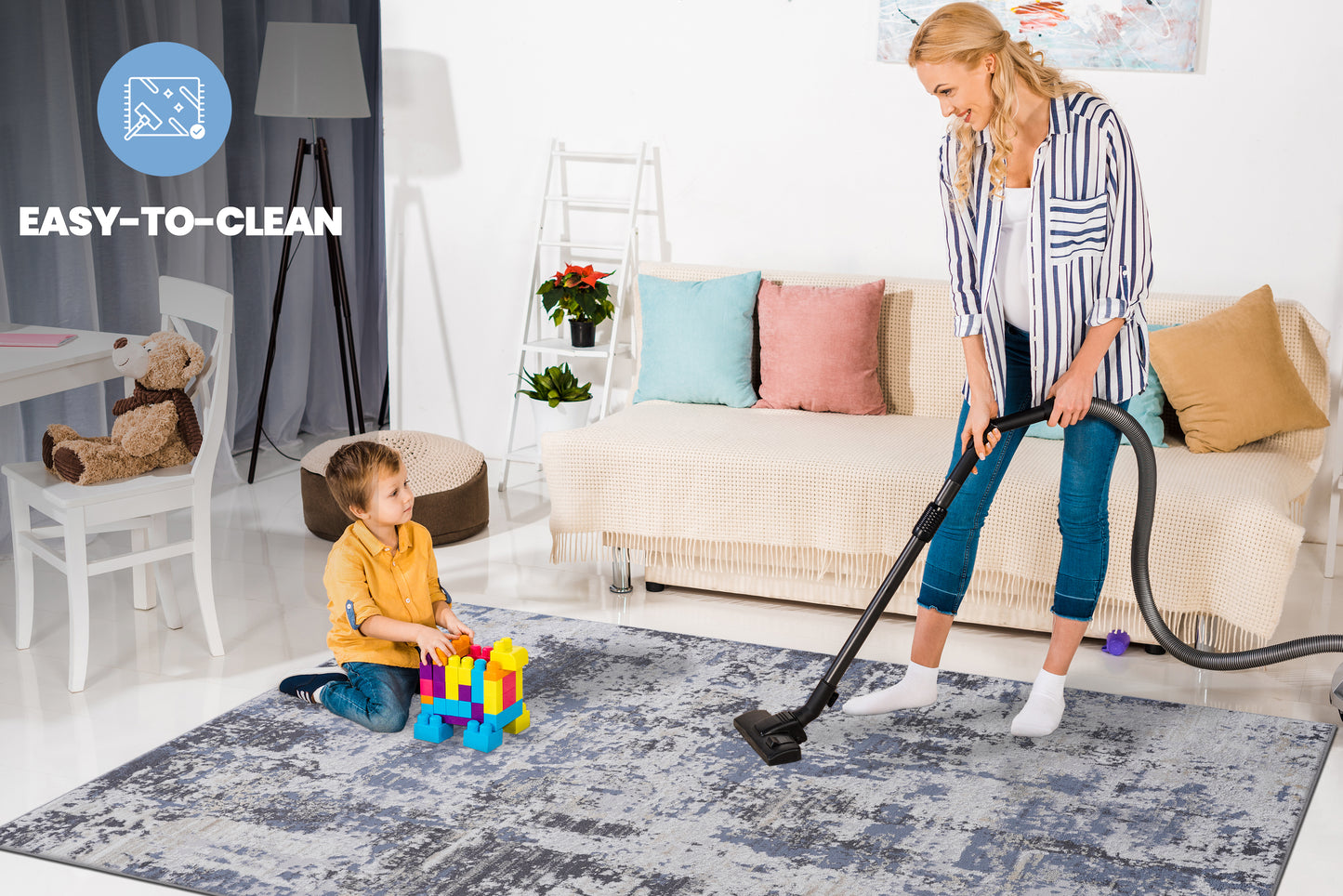 8x10 Grey Abstract Area Rug - Denim Texture