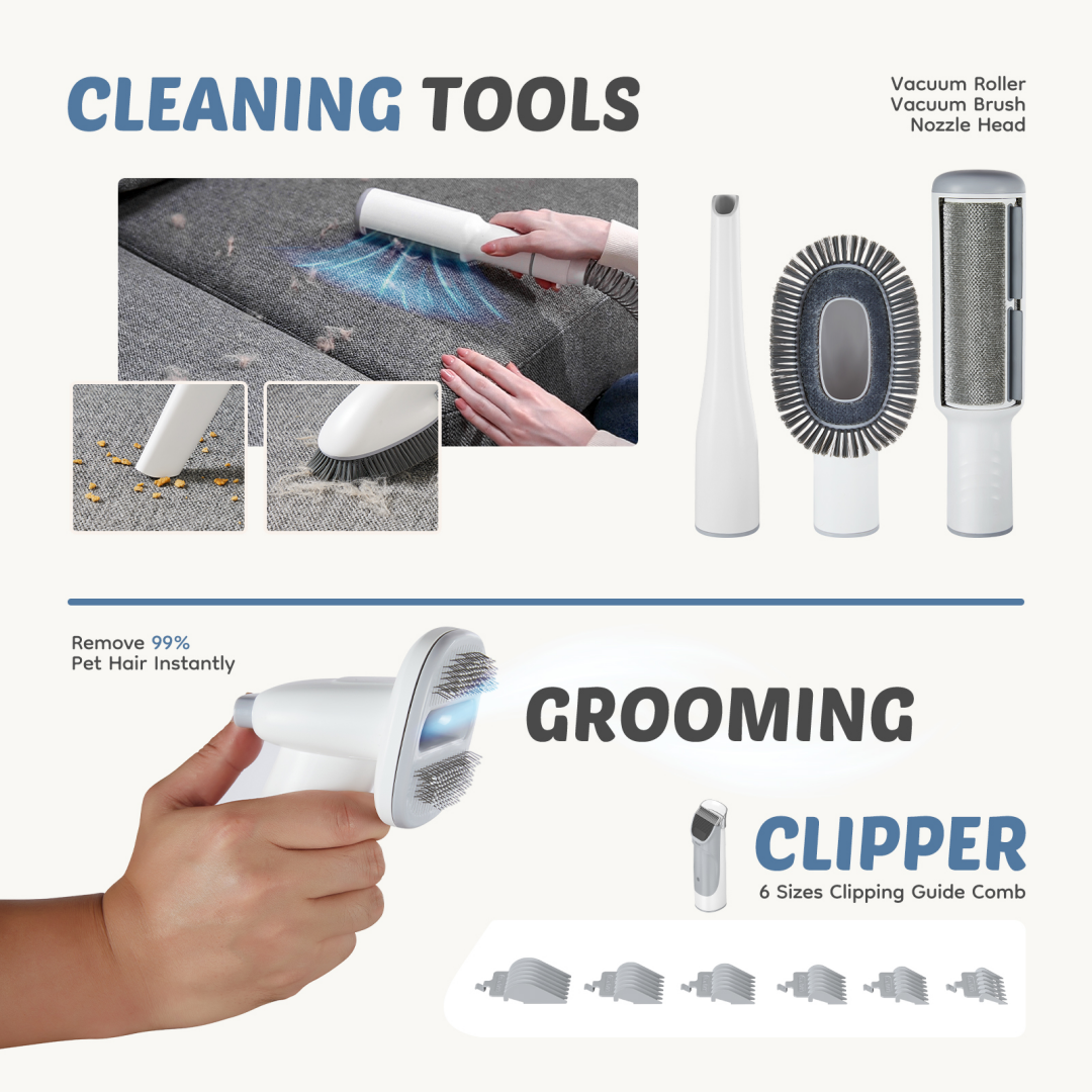 Cordless Pet Hair Clippers with 2.5L Dust Cup & 3 Suction Modes for Grooming