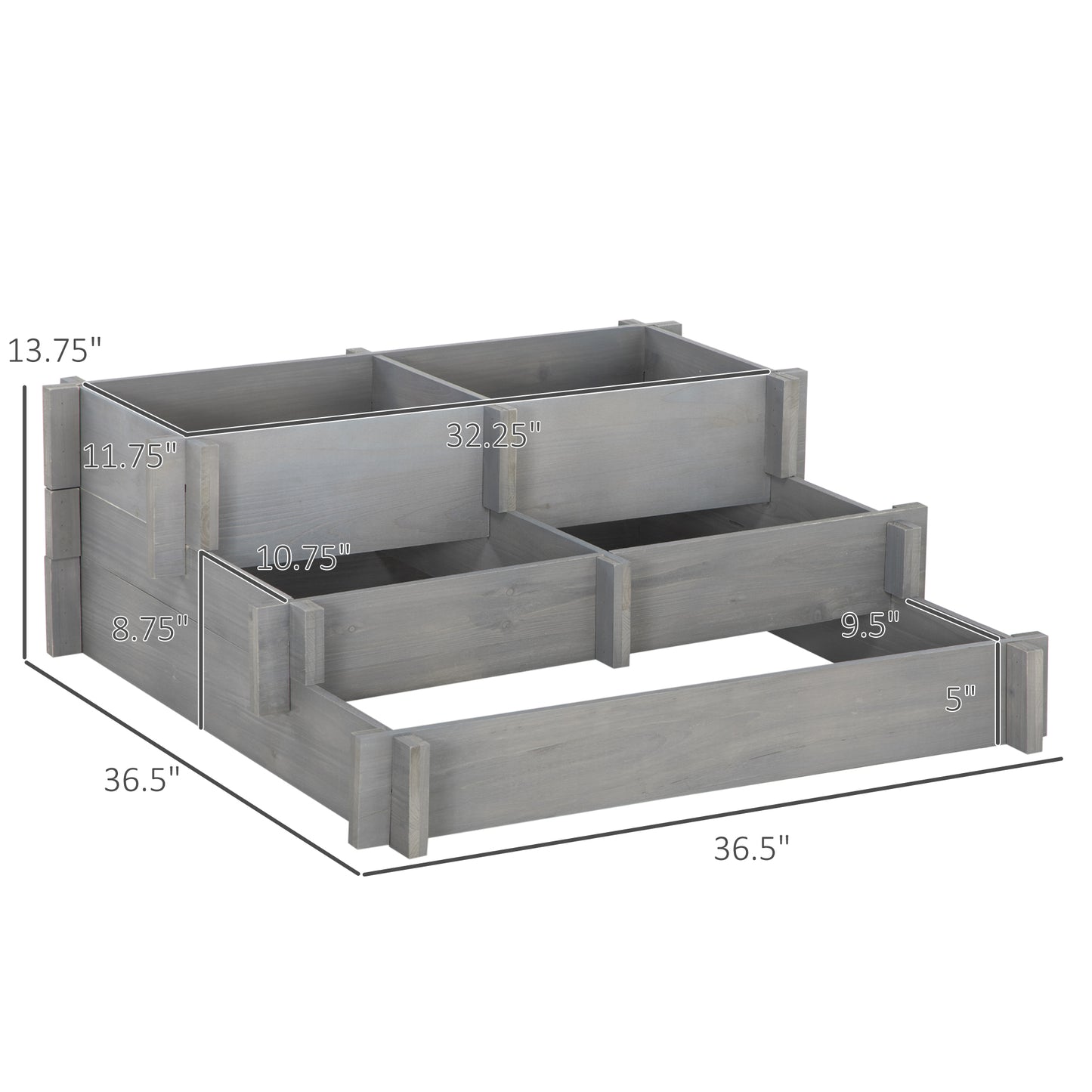 3-Tier Raised Garden Bed with Water Draining Fabric - Elevated Wooden Flower Planter for Vegetables & Herbs, Gray