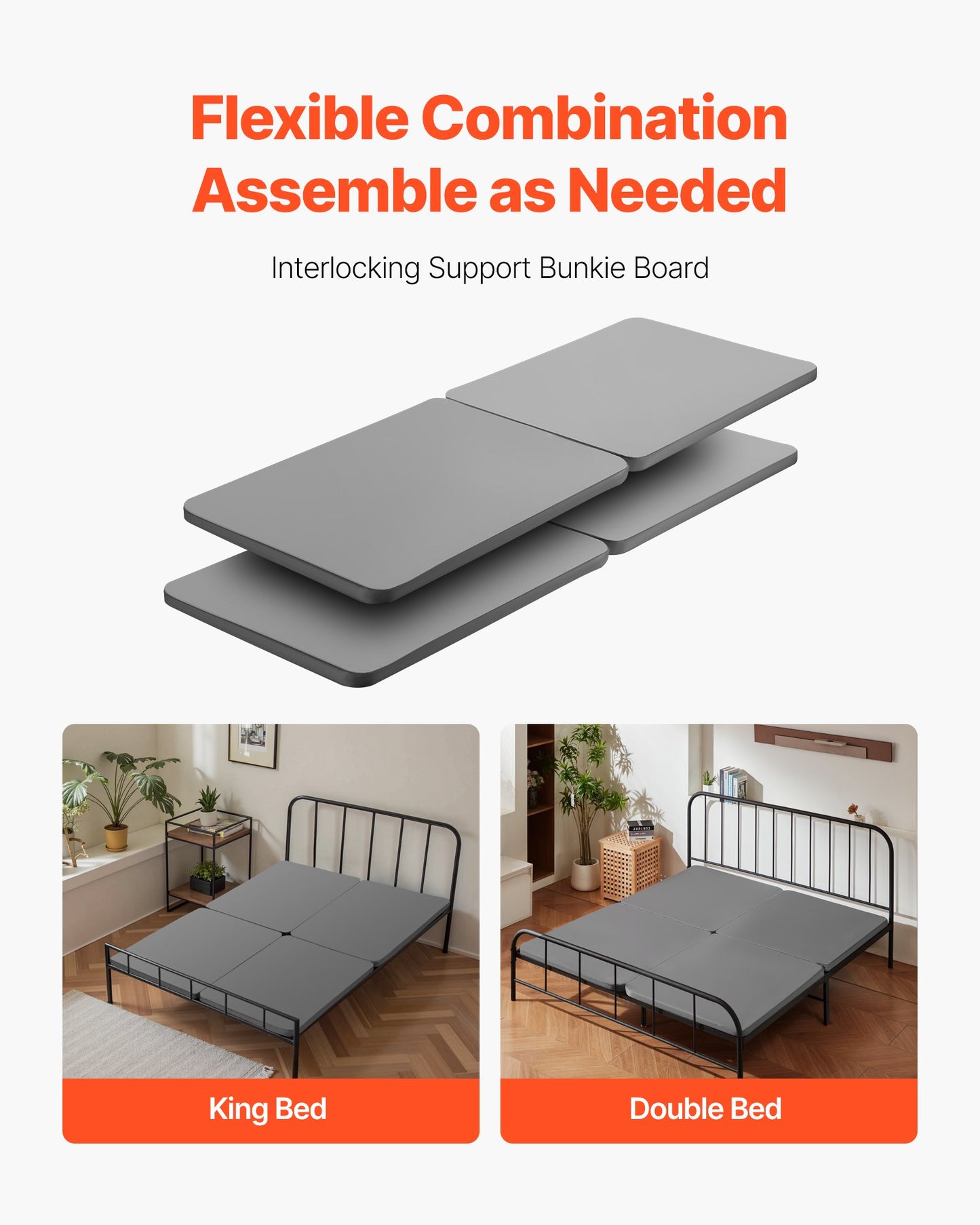 Queen Size Bunkie Board with 1.5-Inch Support Slats and Oxford Fabric - Gray