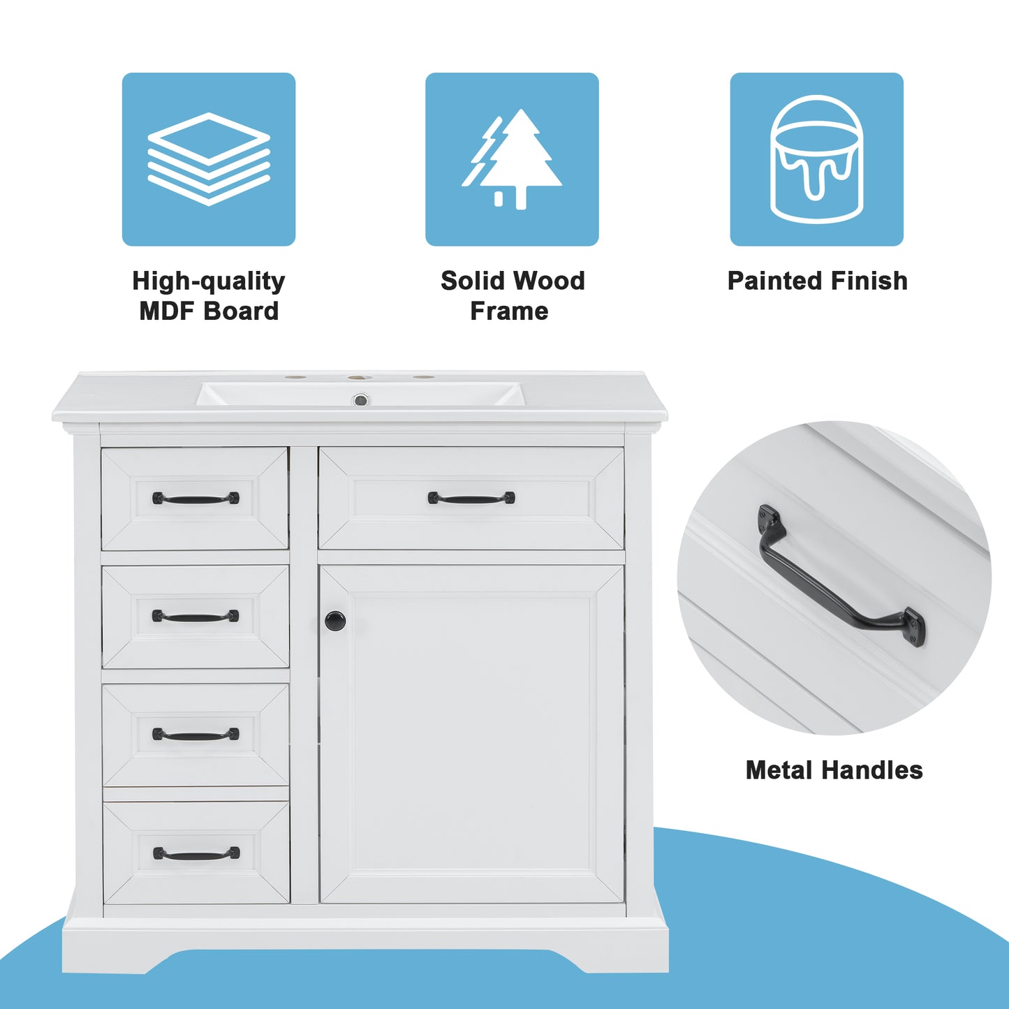36-Inch Freestanding Bathroom Vanity with Ceramic Sink Top