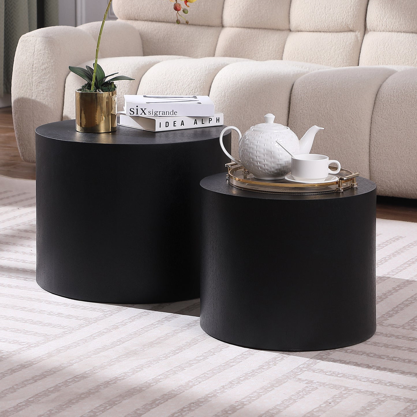 Matte Black MDF Nesting Table Set of 2 - Side & Coffee Tables