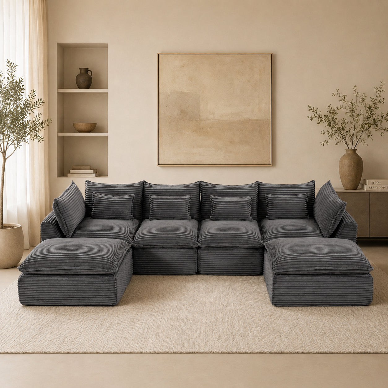 Oversized Modular Sectional Sofa - 129.8" Wide, Antique Grey
