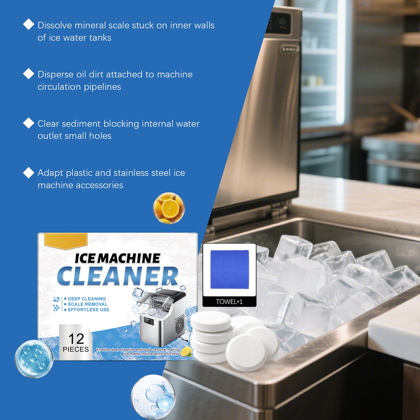 Ice Maker Cleaning Tablets - Remove Stains & Limescale, Gentle Daily Care