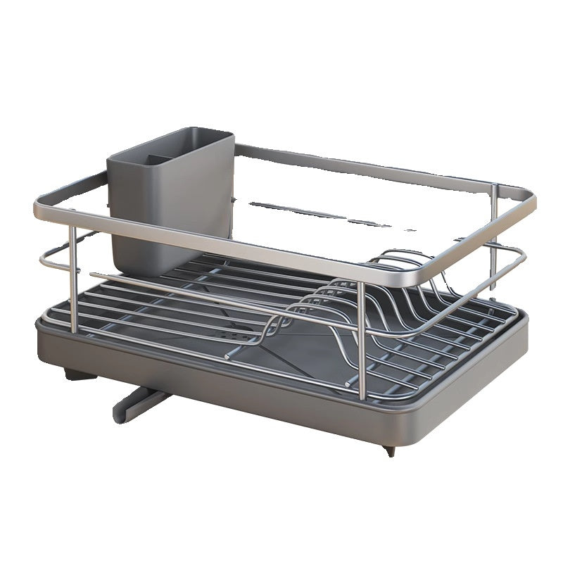 Single-Layer Kitchen Dish Drain Rack with Chopstick Rest - Multiple Colors