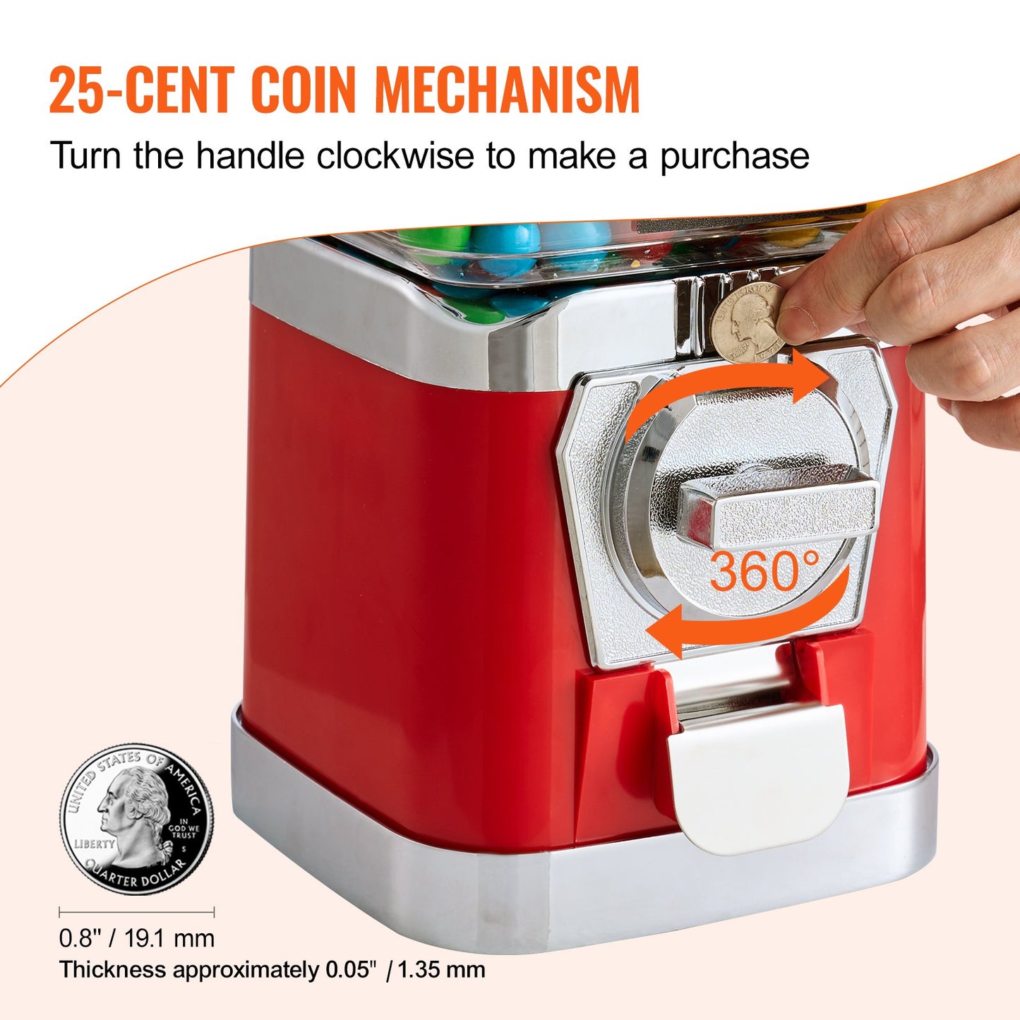 Gumball Machine Candy Dispenser - 6.8L Capacity, Red