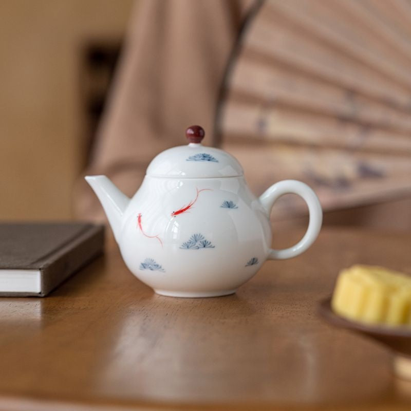 White Porcelain Fish Play Teapot 145ml Hand-Painted Chinese Style Kitchenware