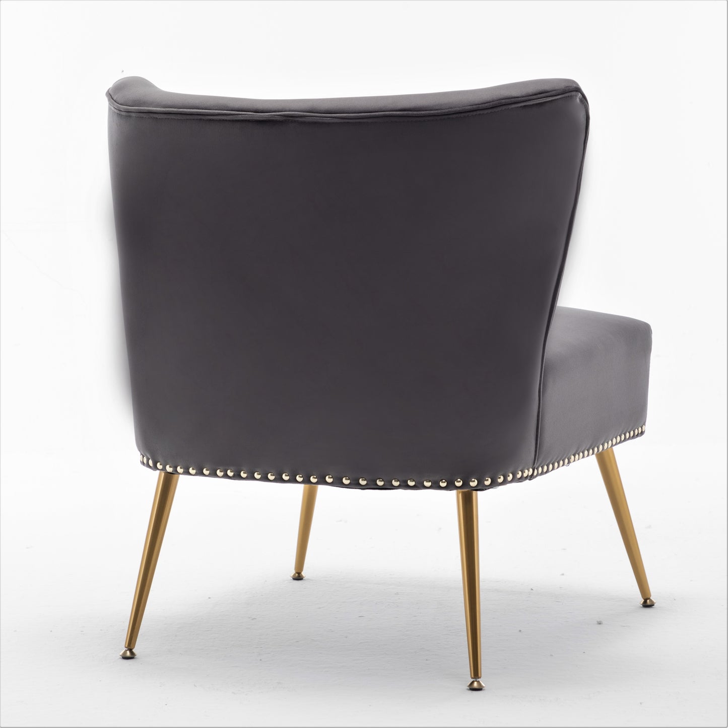 Printed Cloth Accent Chair, Armless Slipper Chair With Metal Legs,