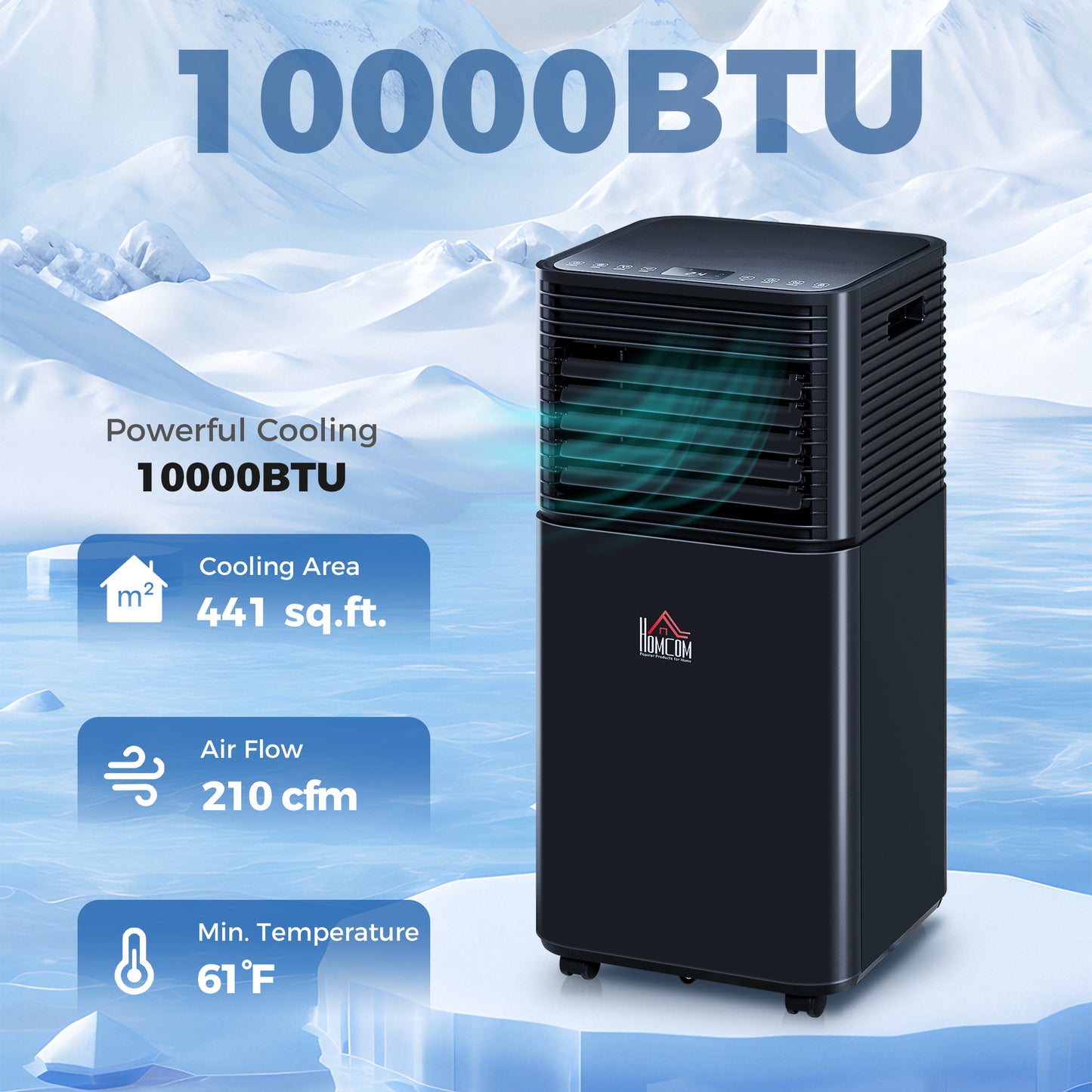 10000 BTU Portable Air Conditioner with Dehumidifier and Remote, Black