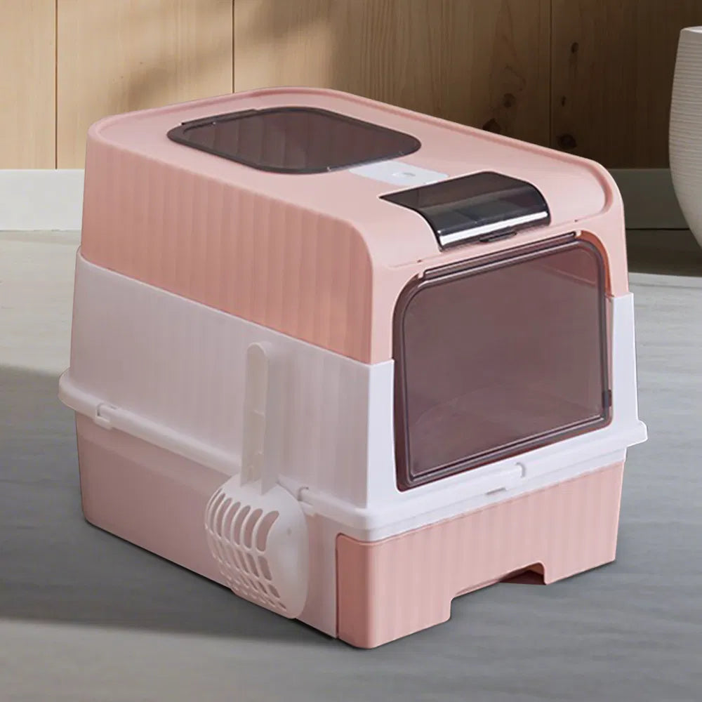 Enclosed Cat Litter Box with Top & Front Entry, Pull-Out Drawer, Odor Control, Large Size
