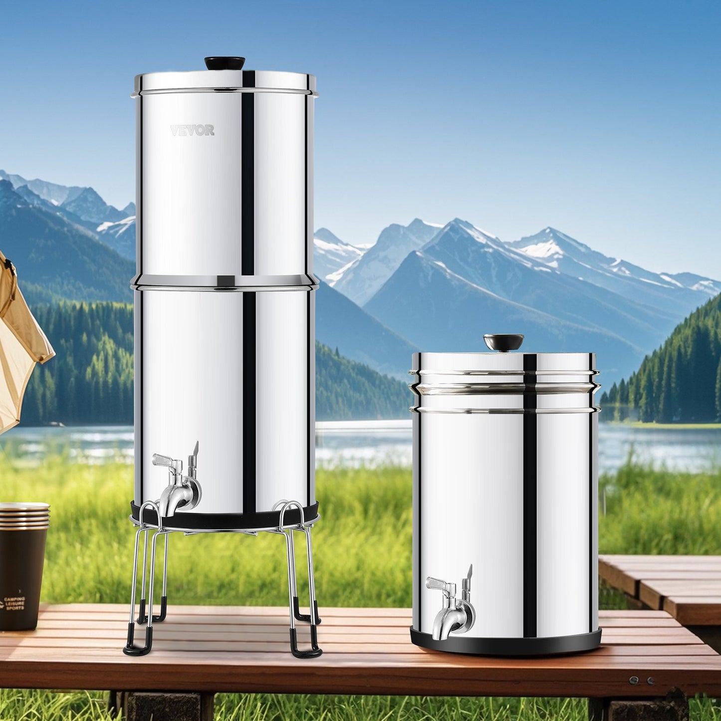 Gravity-Fed Water Filter System - Stainless Steel, 2 Filters