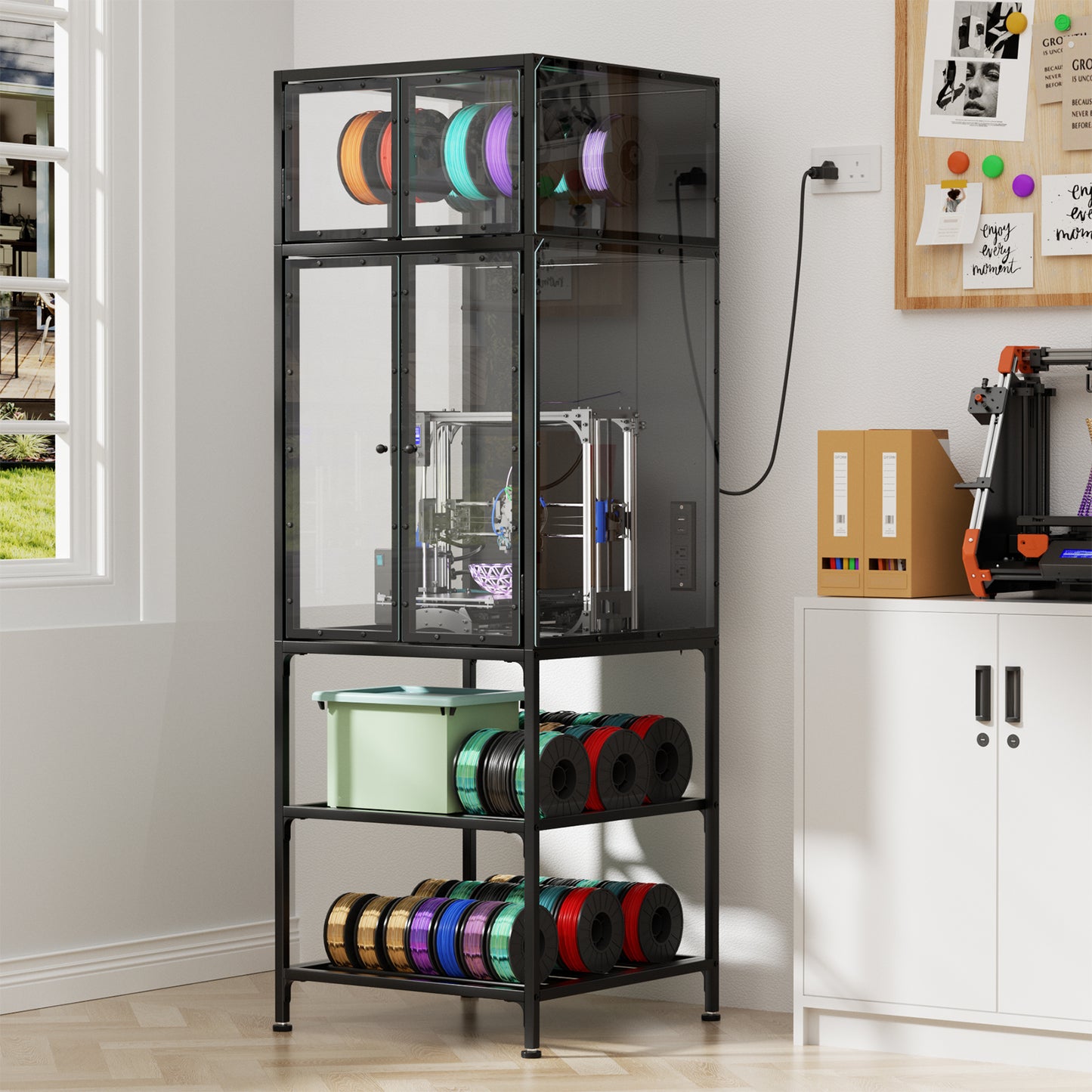 3D Printer Cabinet with Filament Storage Rack - Black