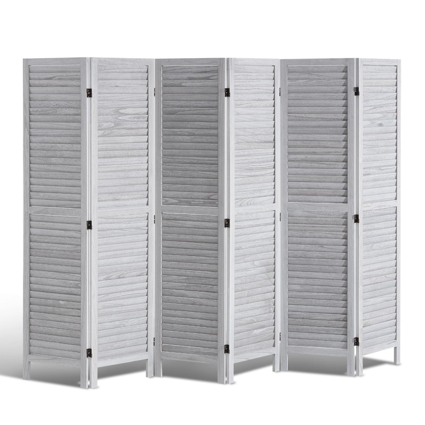 6-Panel Wood Folding Room Divider - 66.9 Inches Tall, White