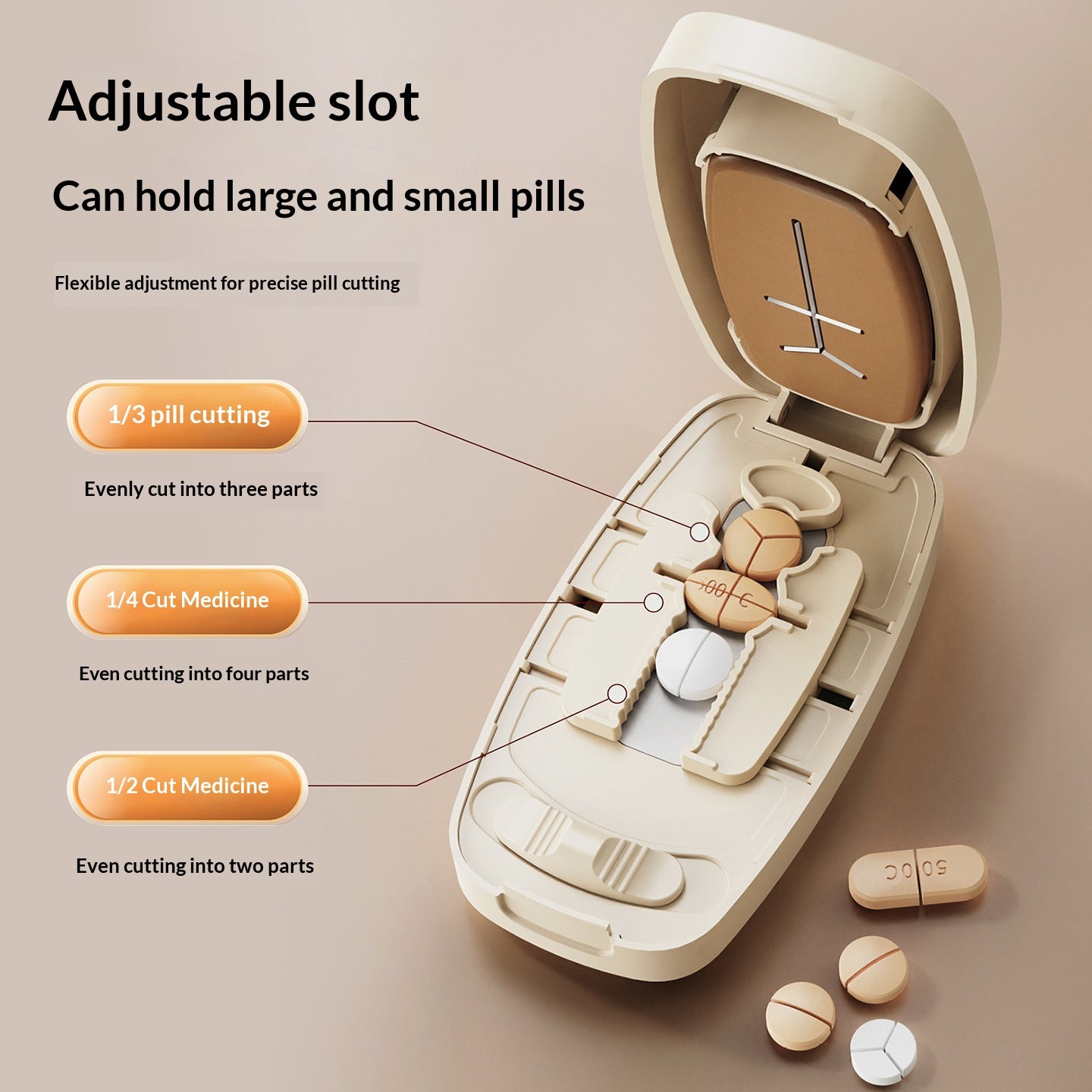 Multi-Function Pill Cutter with Compartments - Small Size