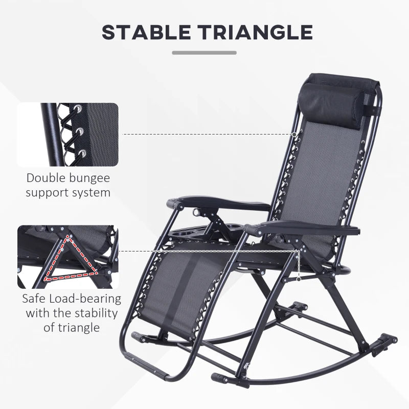 Zero Gravity Reclining Rocking Chair with Cup Holder - Black