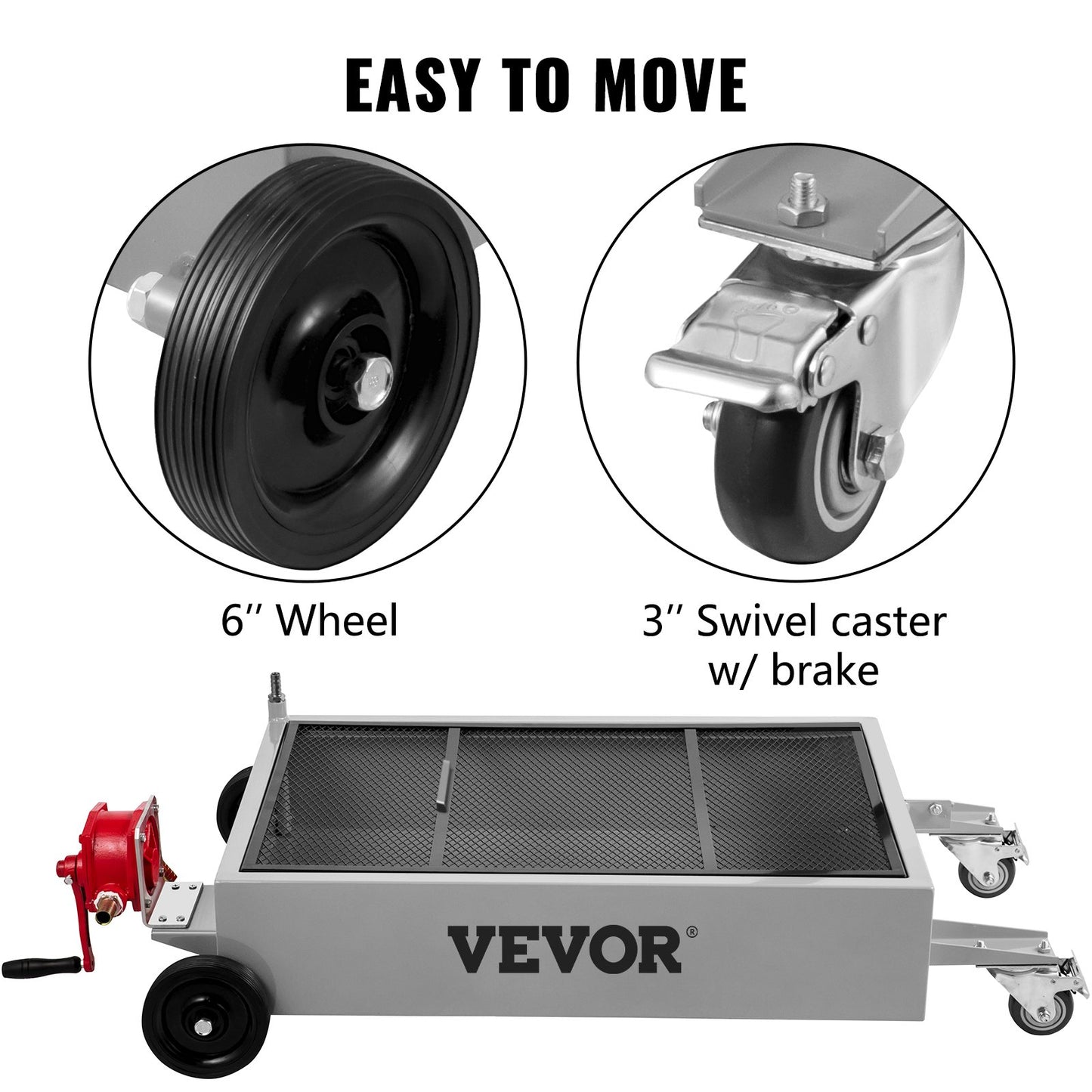15-Gallon Oil Drain Pan with Pump and Swivel Casters - Low Profile Fluid Collector