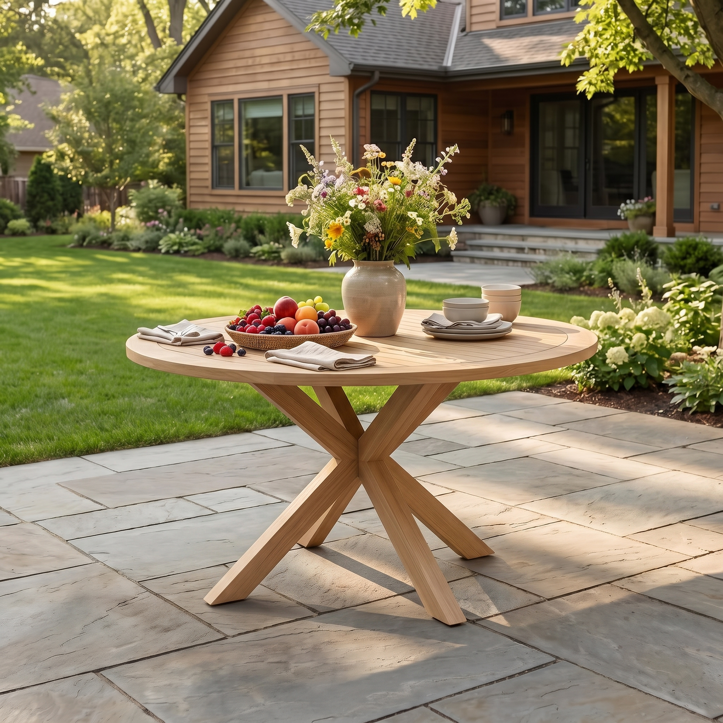 44.5 Inch Round Outdoor Dining Table - Premium Acacia Wood