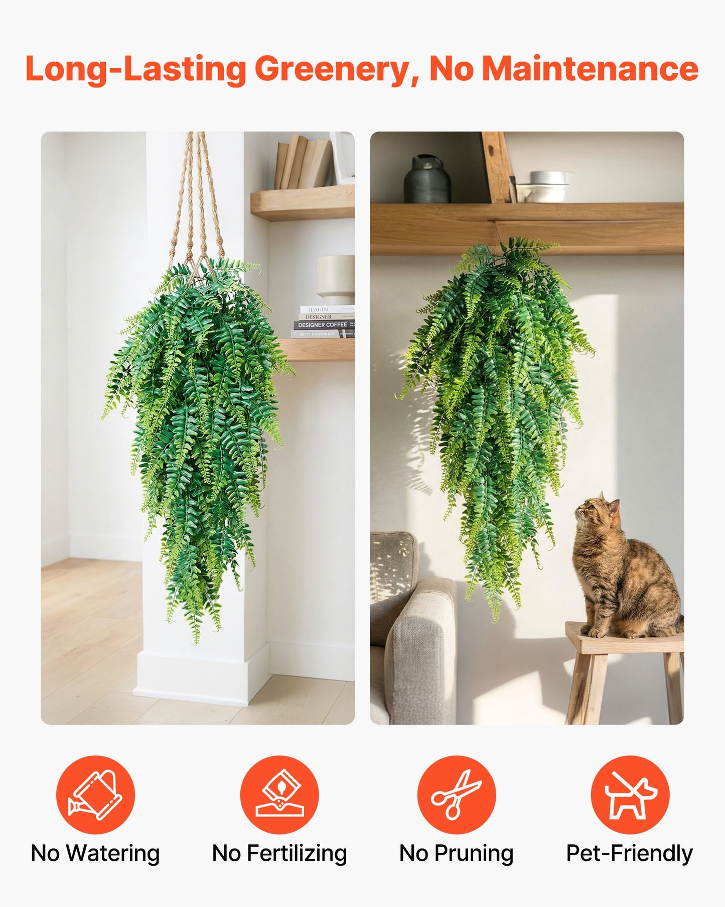 Artificial Ferns Set - 12 Faux Hanging Plants with 32 Inch Length for Indoor Outdoor Decor