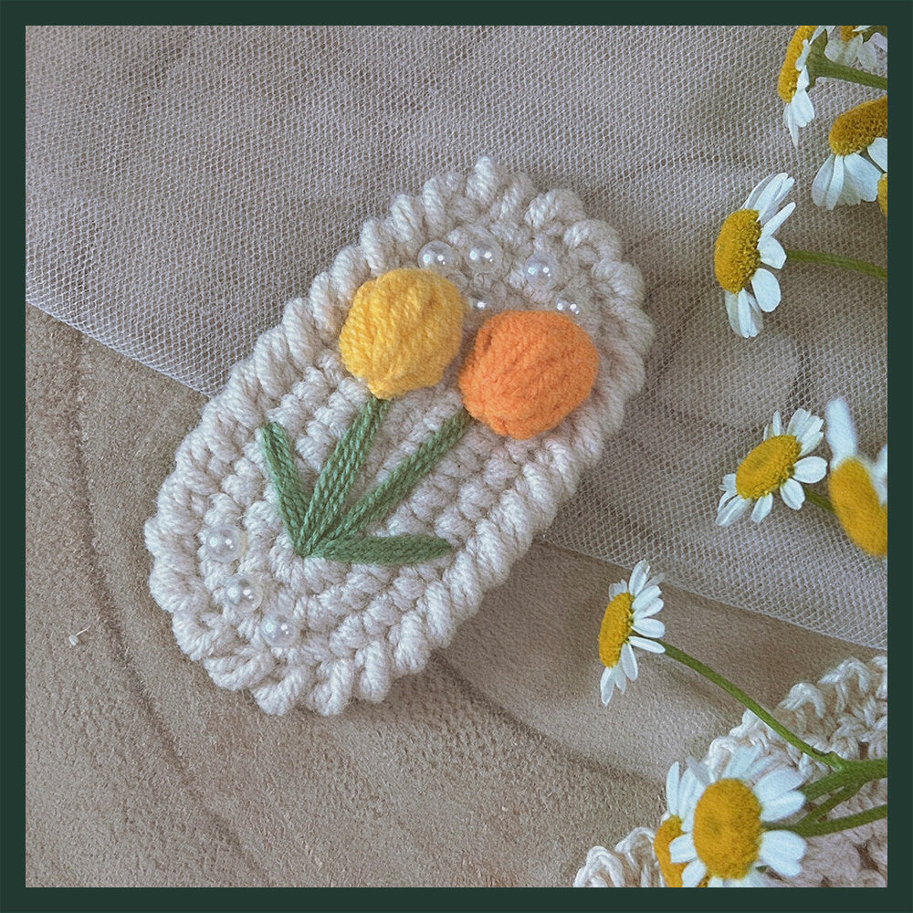Hand-Crocheted Embroidered Hair Clip, Multiple Colors