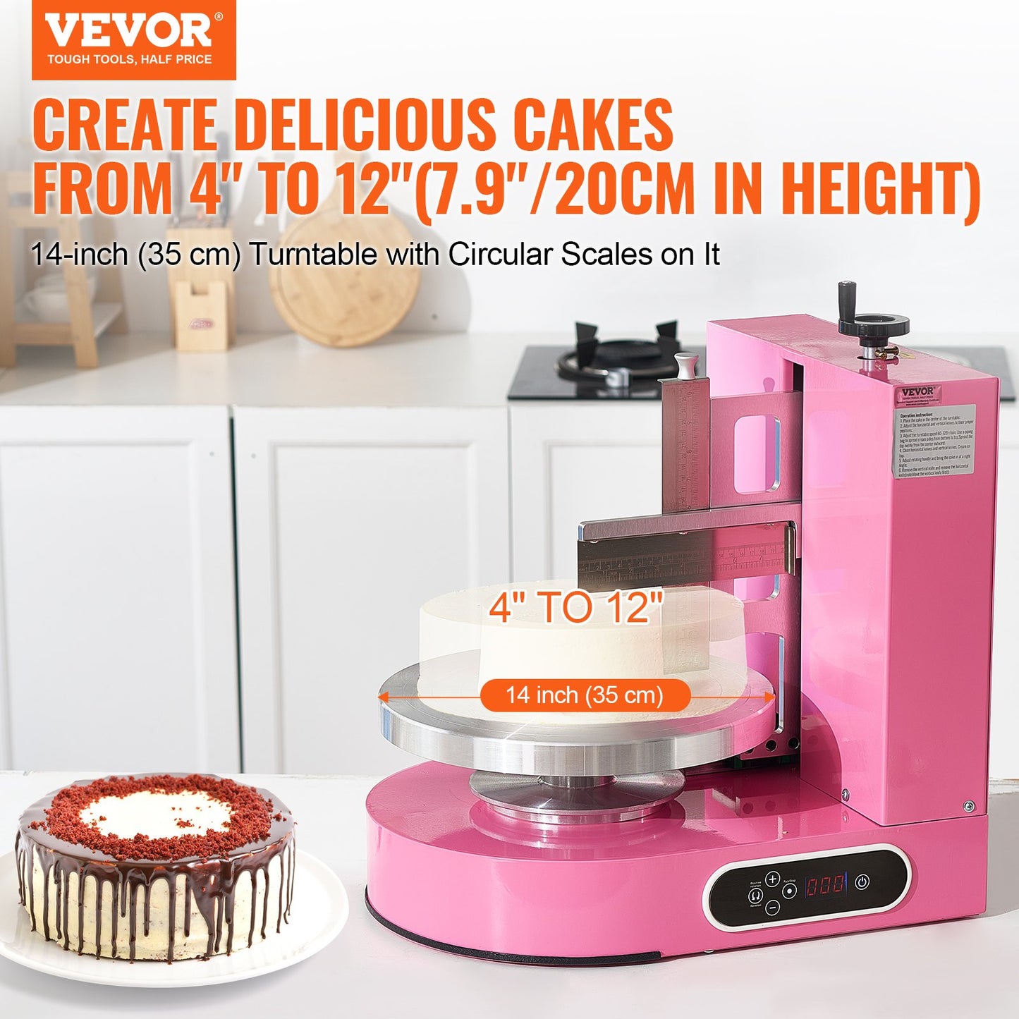Cake Decorating Machine for 4-12 Inch Cakes - Pink, Adjustable Speed & Turntable