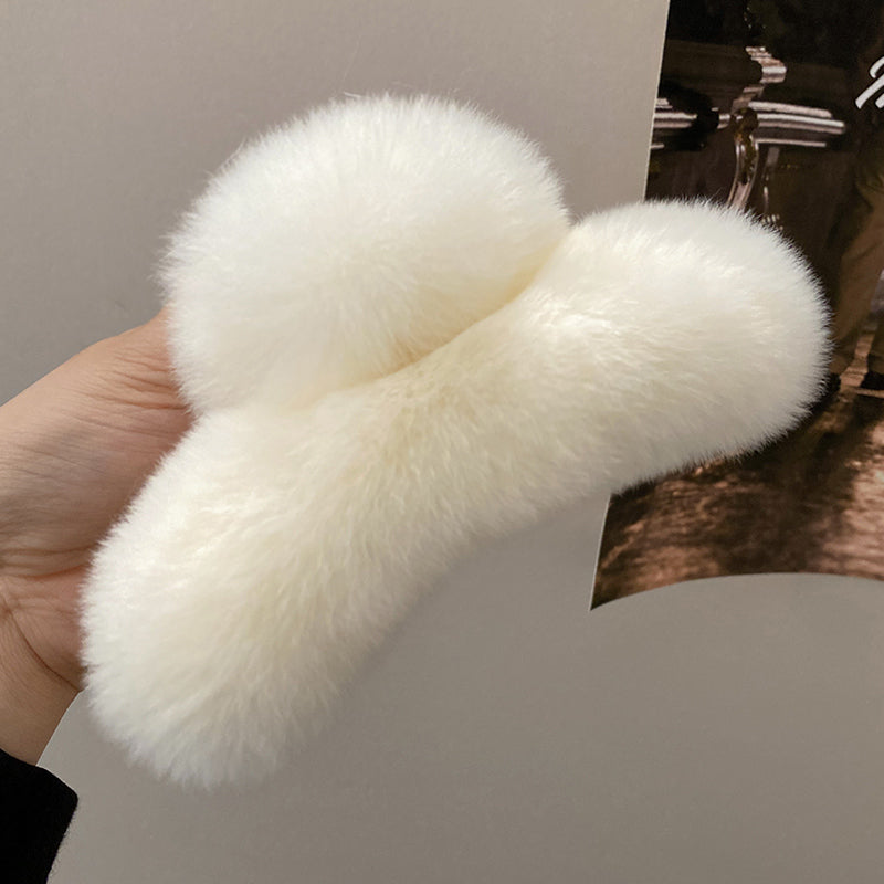 Oversized Plush Rabbit Hair Claw Clip - 16cm Large Fuzzy Hair Accessory
