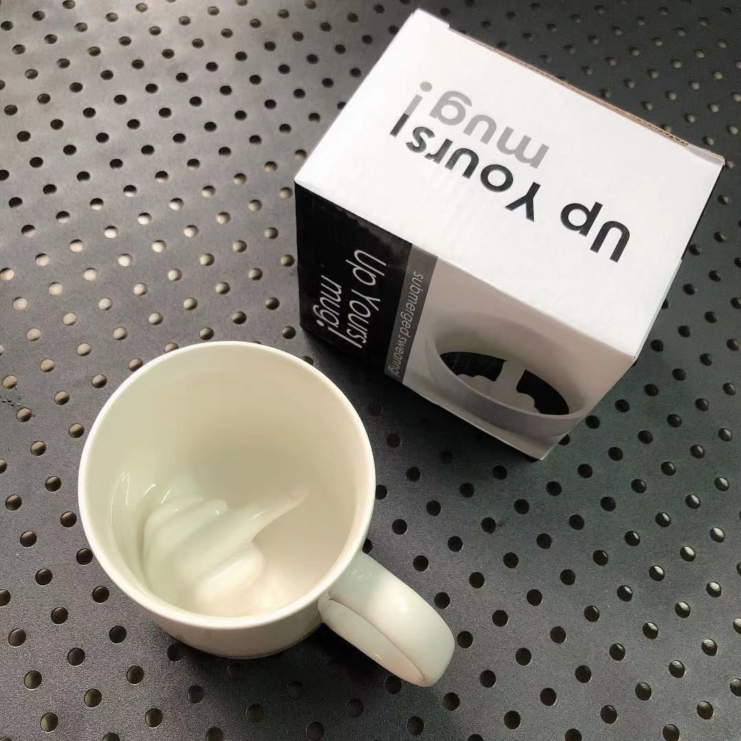 Novelty Ceramic Middle Finger Mug - 201/300ml Spoof Cup for Gifts